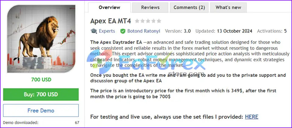 Apex EA MT4 overview