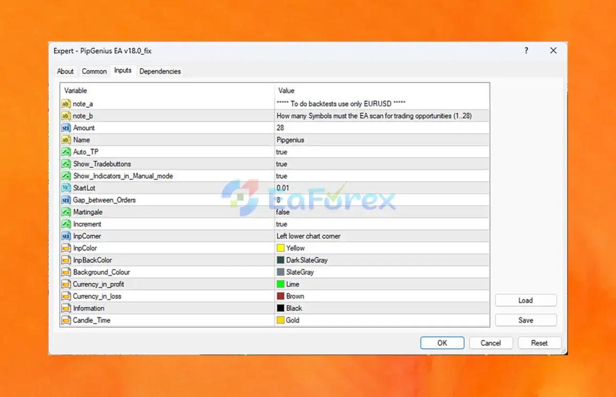 Pip Genius EA V18 MT4 setting