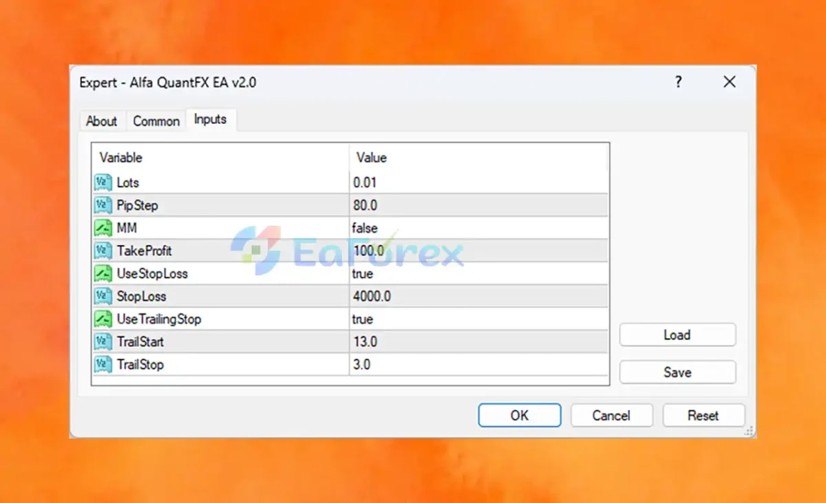 Alfa QuantFX EA MT4 setting