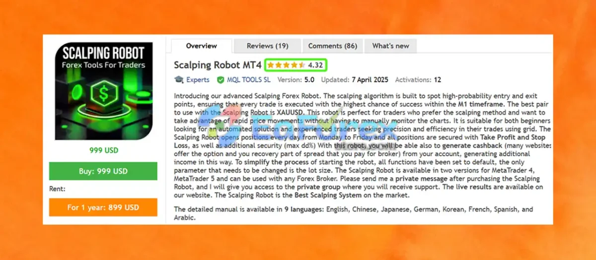Scalping Robot EA MT4 Overview