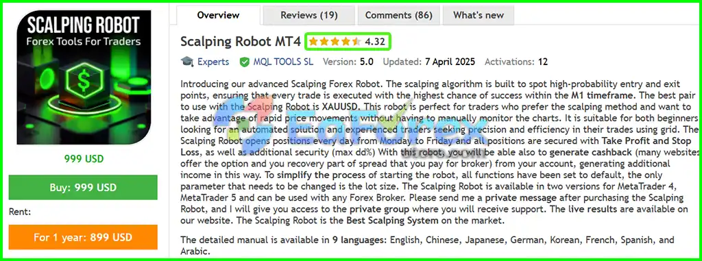 Scalping Robot EA MT4 Overview
