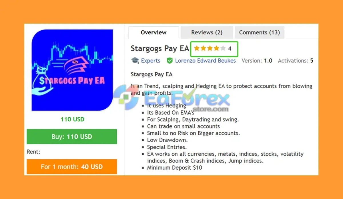 Stargogs Pay EA MT5 Overview