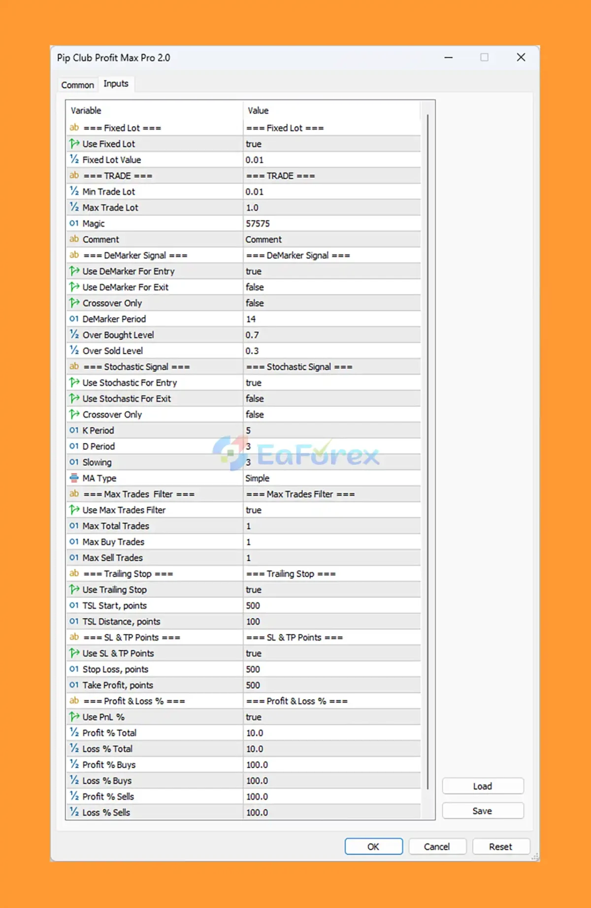 Pip Club Profit Max Pro EA MT5 setting