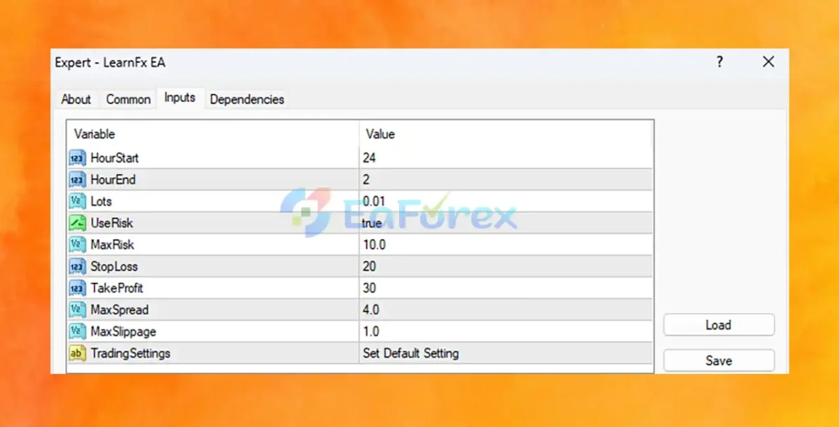 LearnFx EA MT4 setting