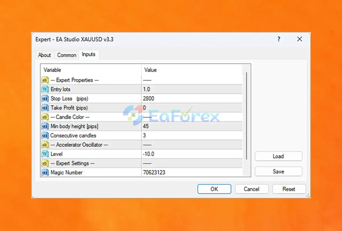 EA Studio XAUUSD v3.3 setting