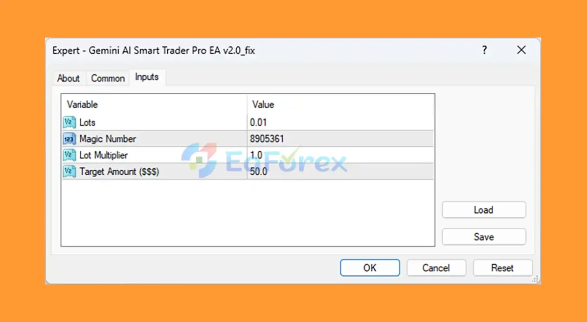 Gemini AI Smart Trader Pro EA setting