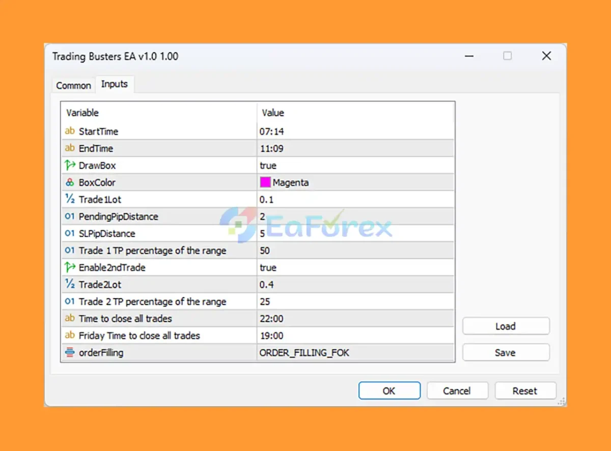 Trading Busters EA MT5 setting