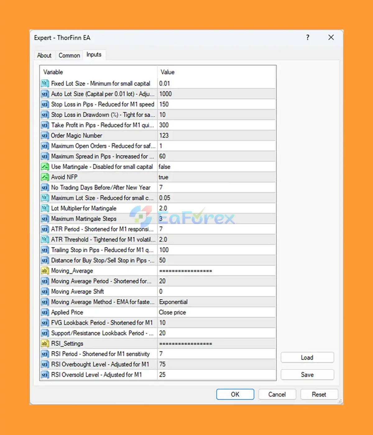 ThorFinn EA MT4 setting