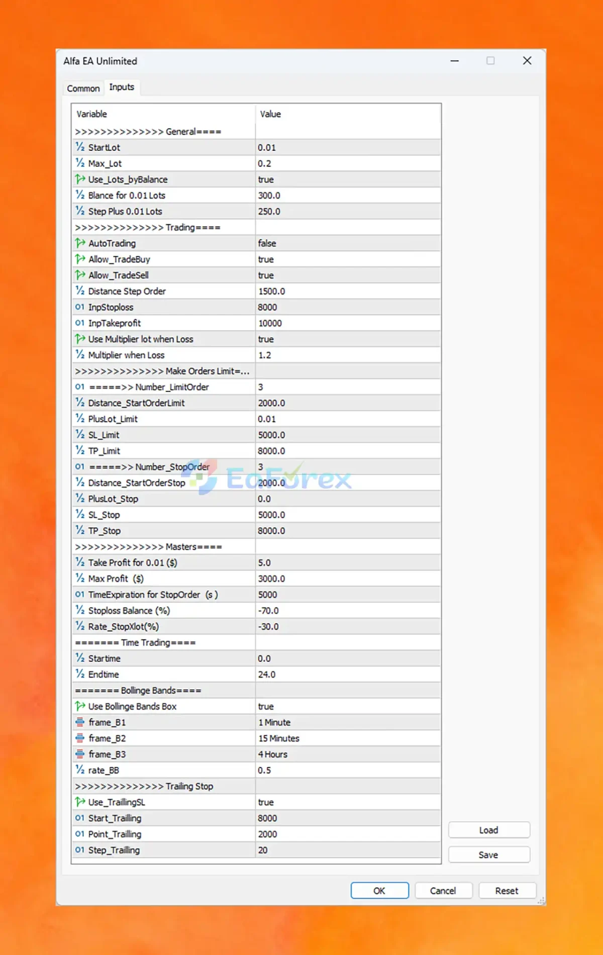 Alfa EA Unlimited MT5 setting