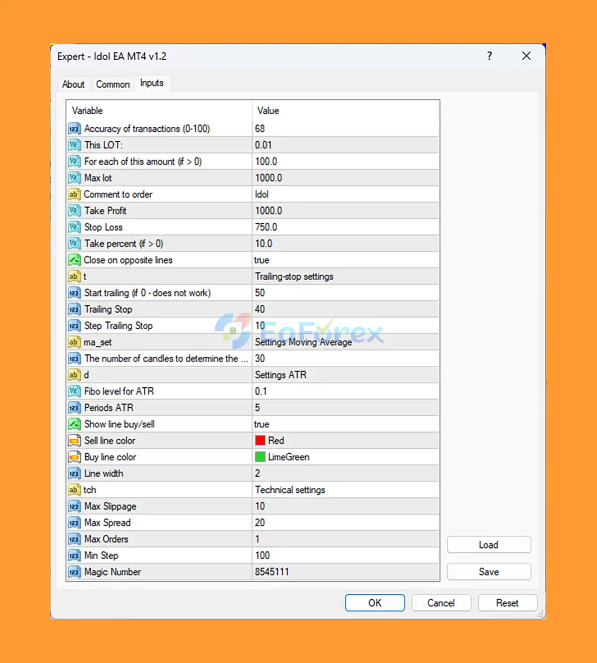 Idol EA MT4 setting