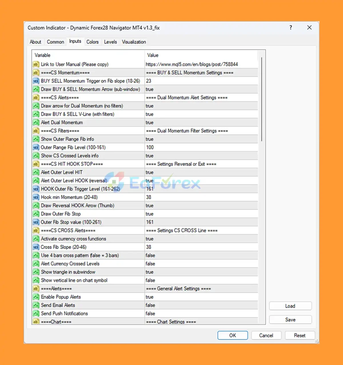 Dynamic Forex28 Navigator MT4 setting