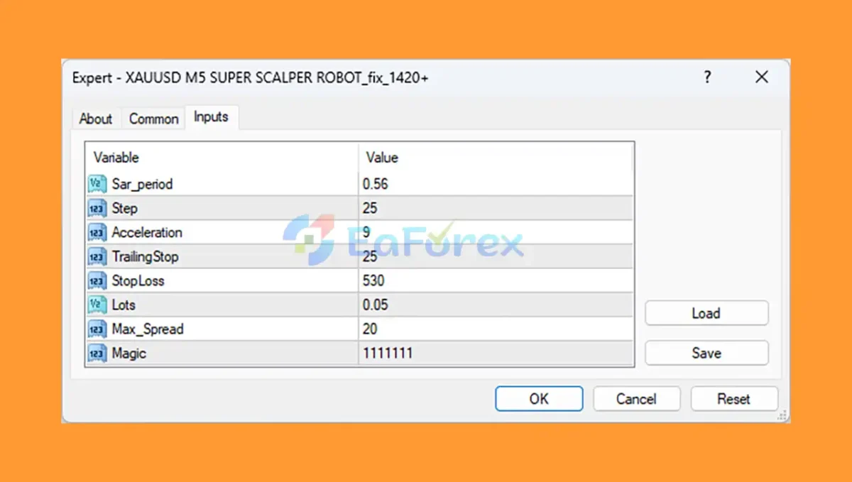 XAUUSD M5 SUPER SCALPER ROBOT MT4 setting