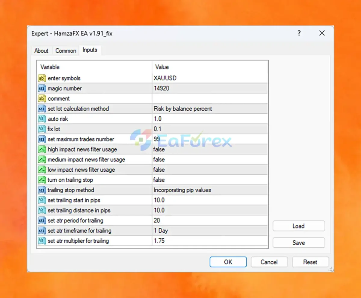 HamzaFX EA MT4 setting