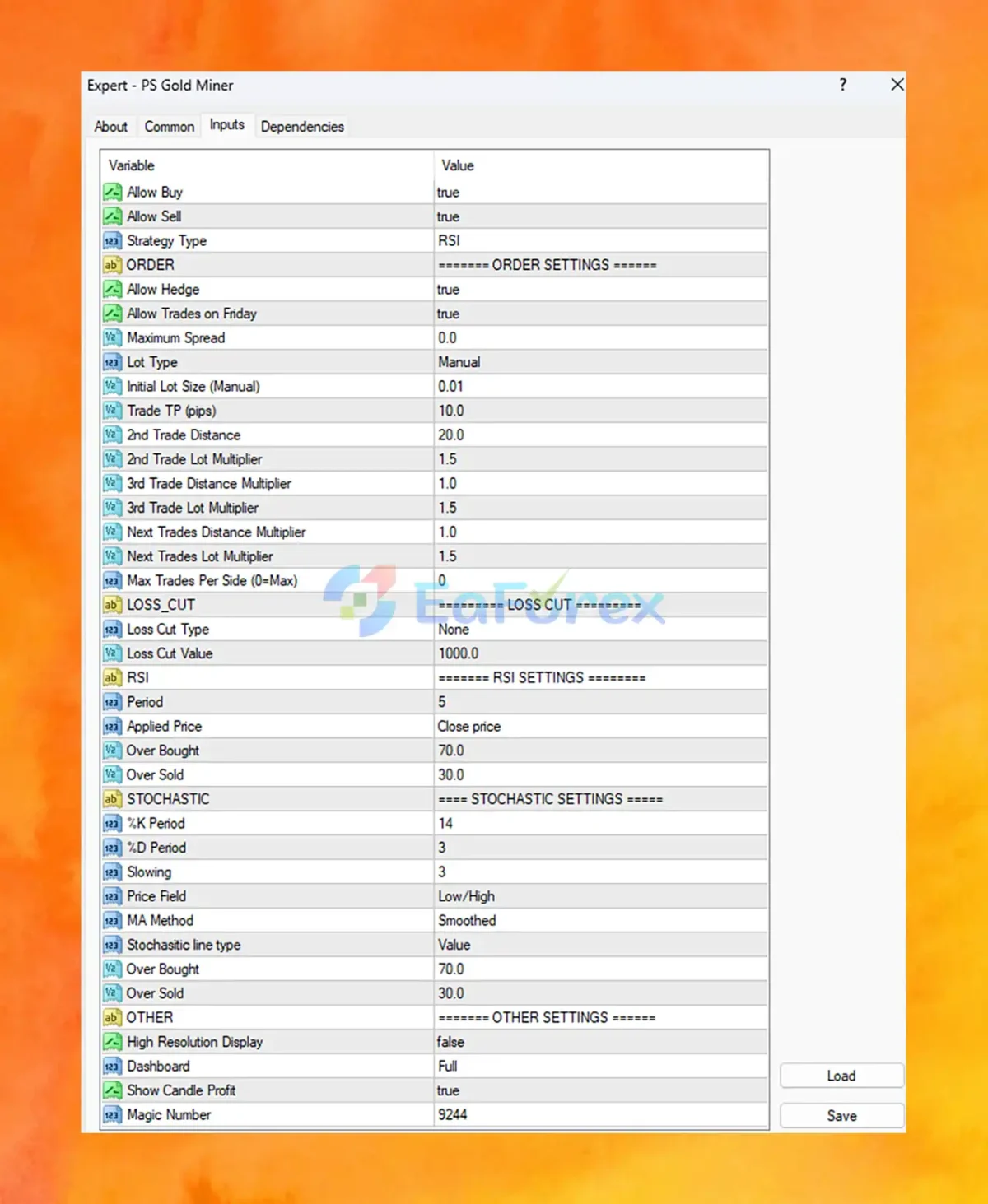 PS Gold Miner MT4 setting