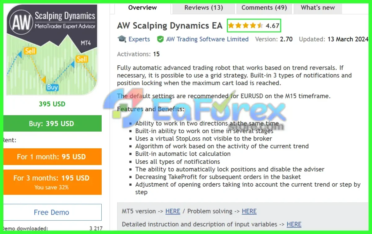 AW Scalping Dynamics EA MT4 Overview