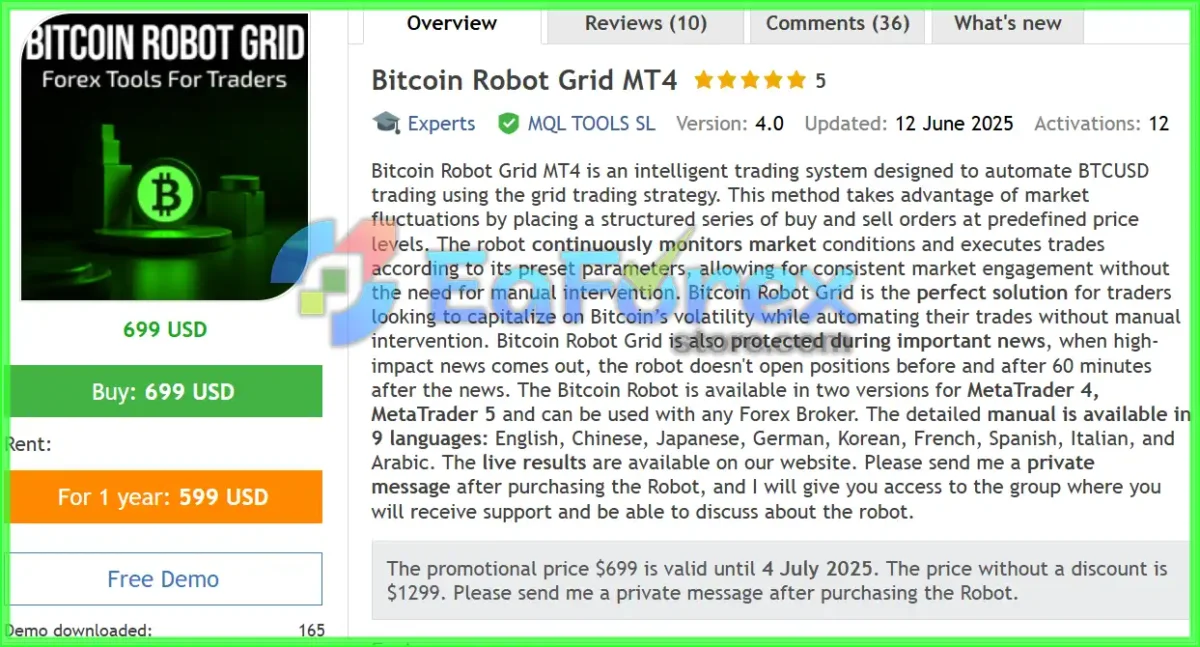 Bitcoin Robot Grid MT4 Overview