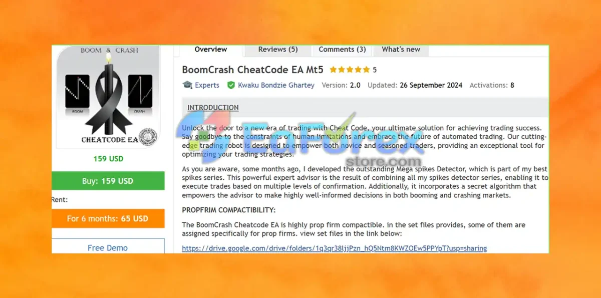 BoomCrash CheatCode EA Mt5 Overview