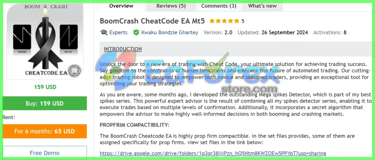 BoomCrash CheatCode EA Mt5 Overview