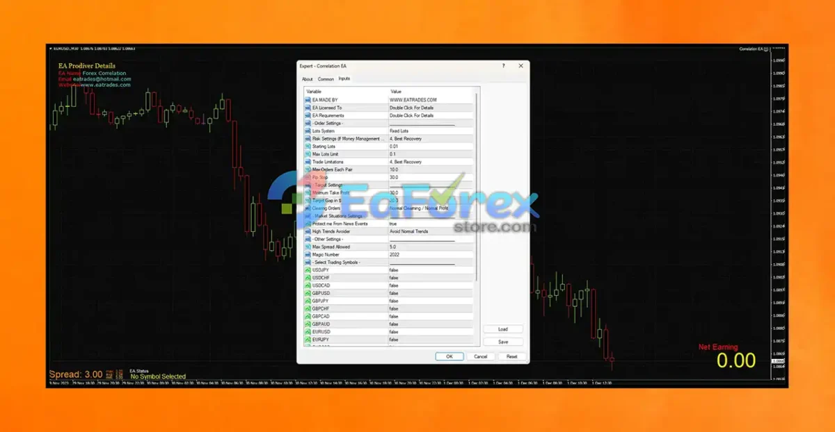 Correlation EA MT4 setting