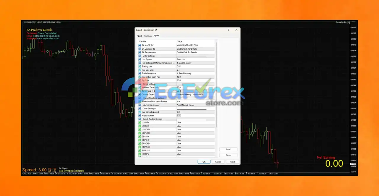 Correlation EA MT4 setting
