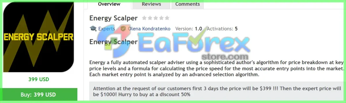 Energy Scalper EA MT4 Overview
