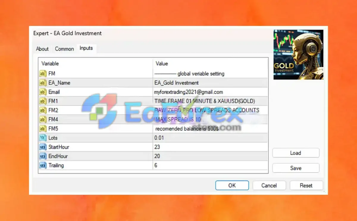Gold Investment EA MT4 setting