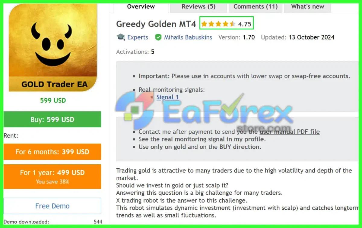 Greedy Golden EA MT4 Overview