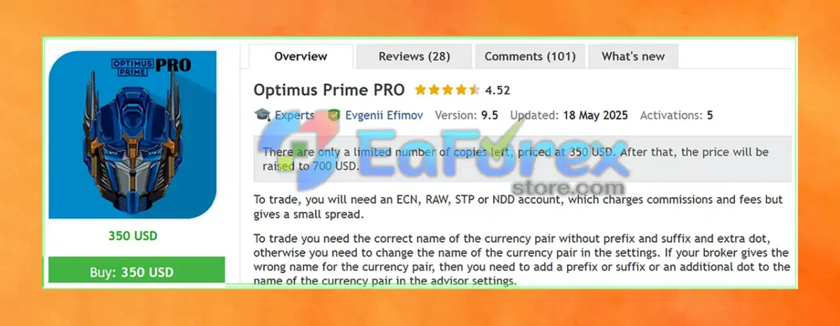 Optimus Prime PRO EA MT4 Overview