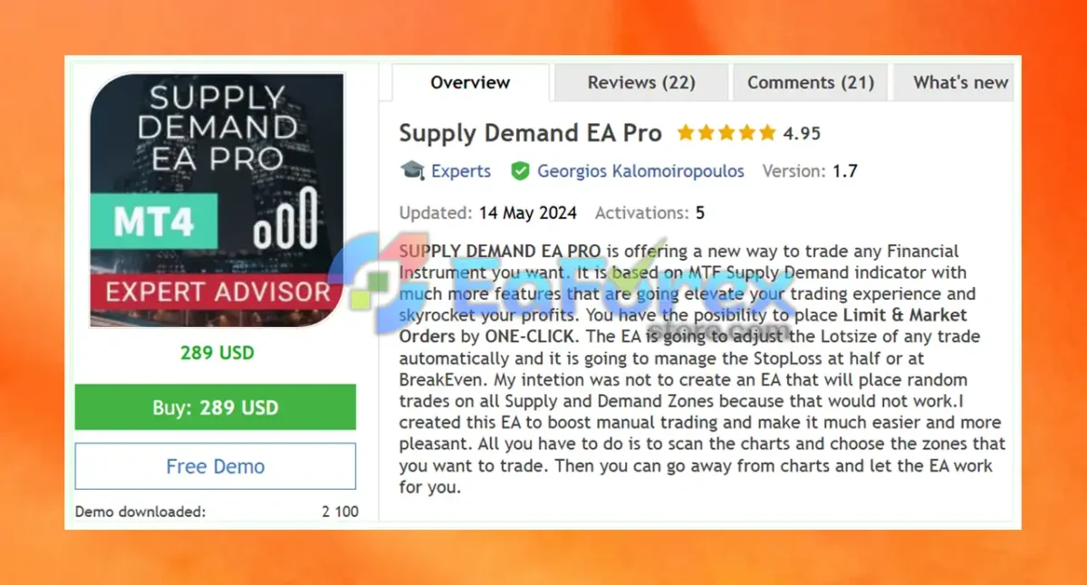 Supply Demand EA Pro EA MT4 Overview