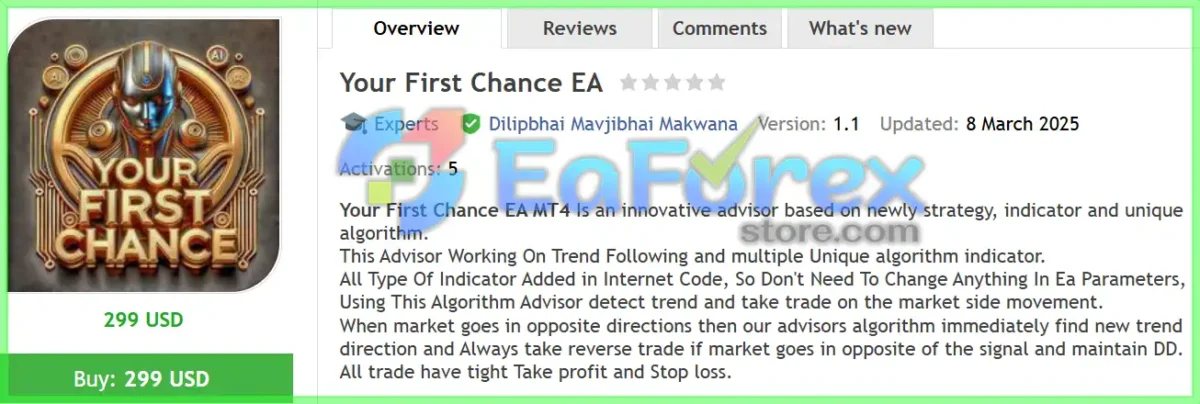 Your First Chance EA MT4 Overview