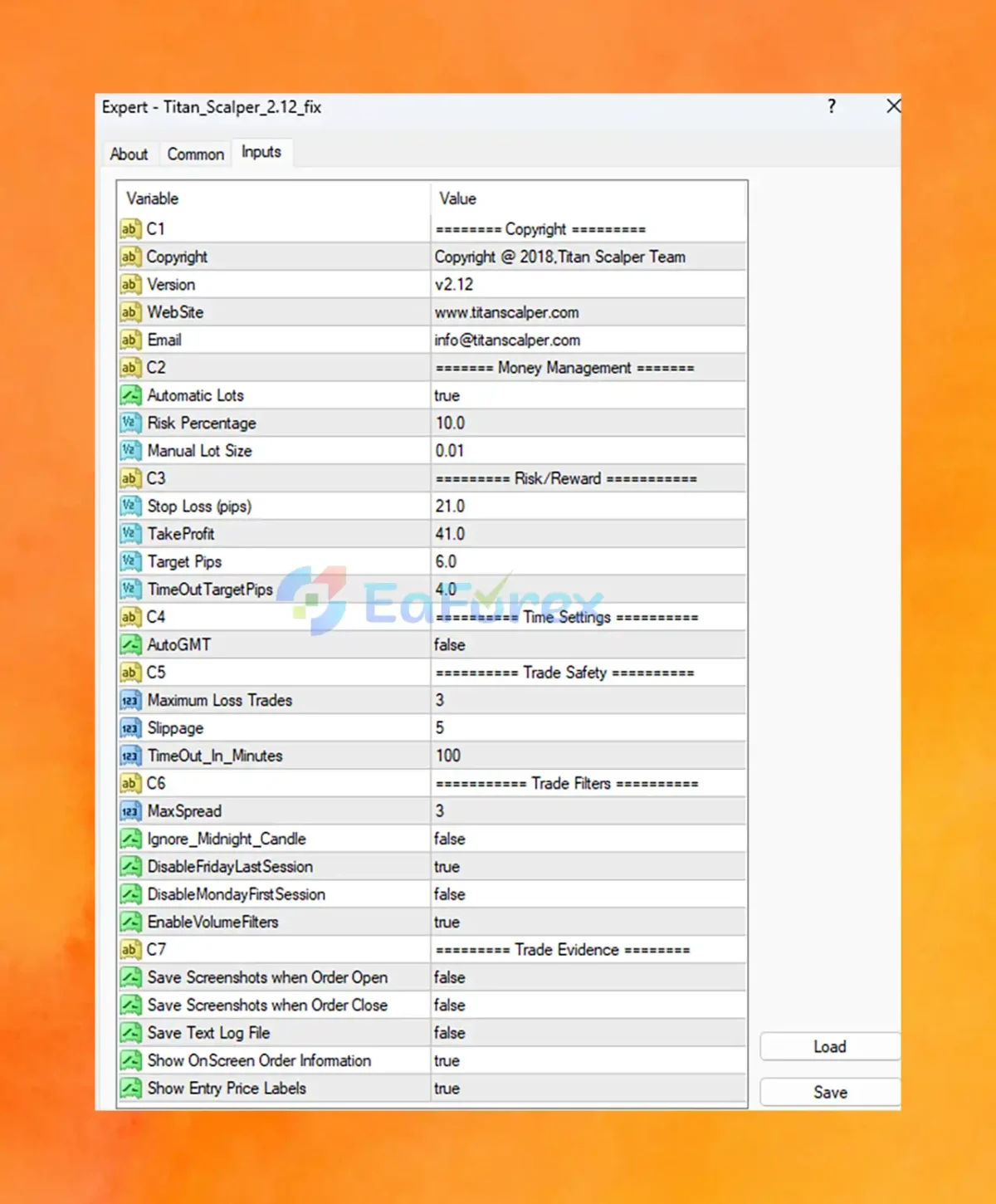 Titan Scalper EA MT4 setting