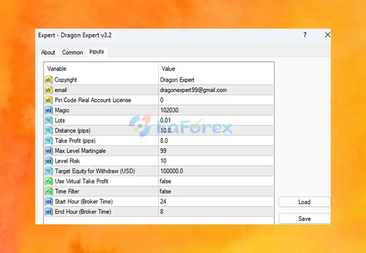 Dragon Expert EA MT4 v3.2 Settings