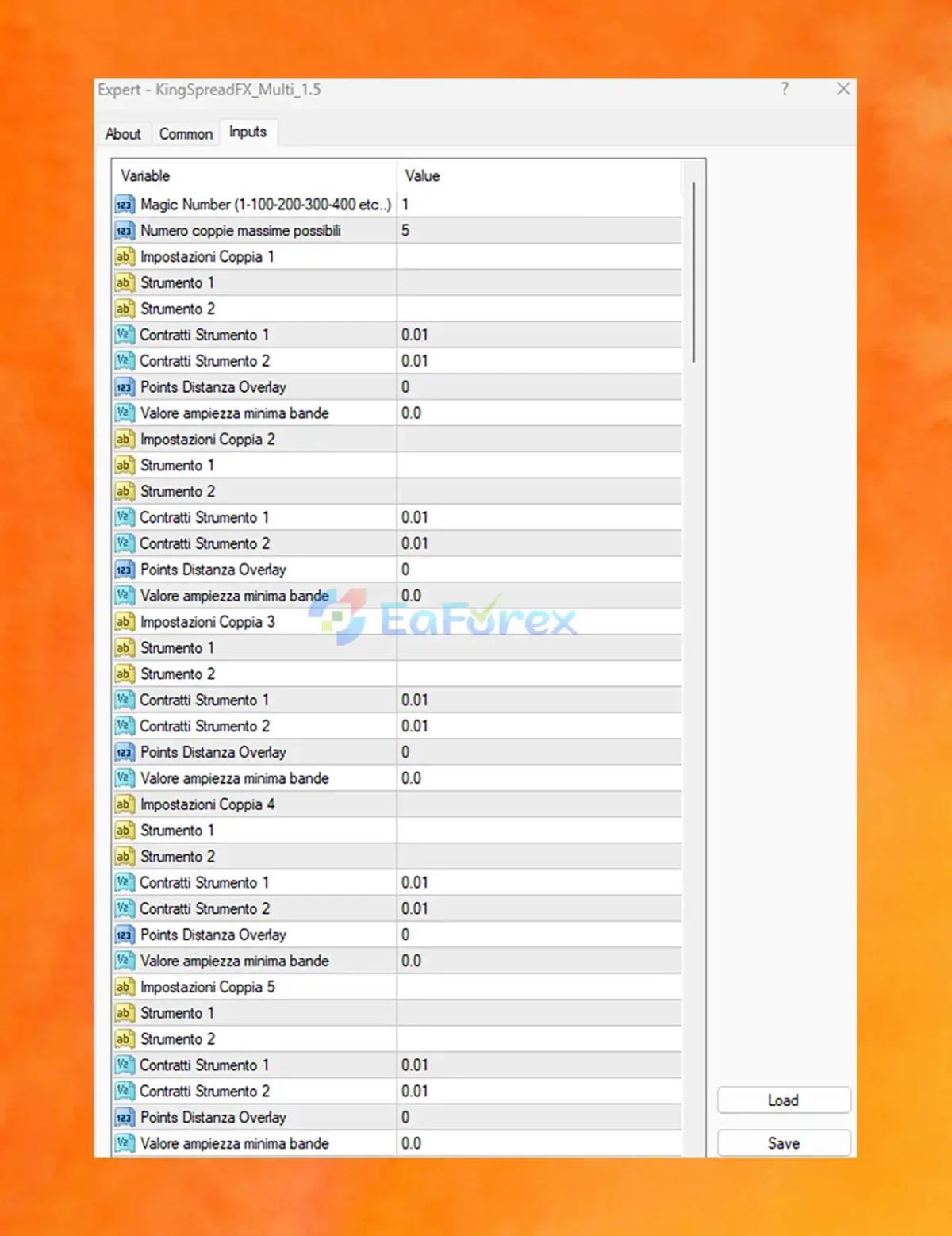 King Spread FX Multi EA MT4 setting