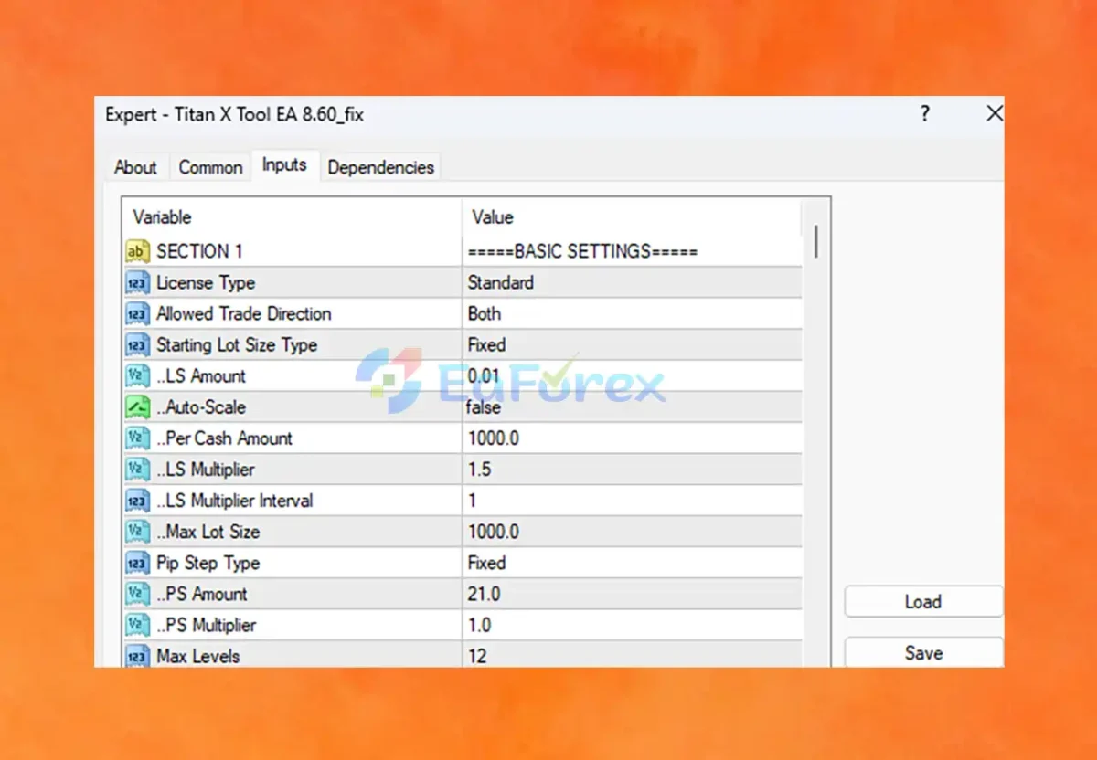 Titan X Tool EA setting