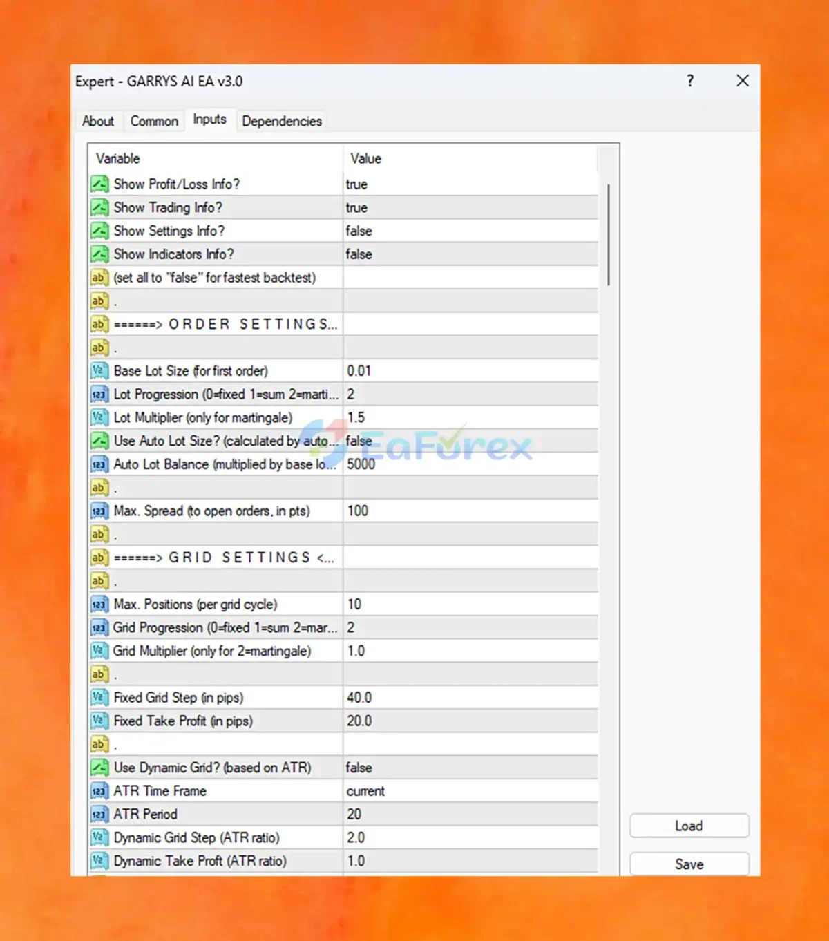 GARRYS AI MT4 setting