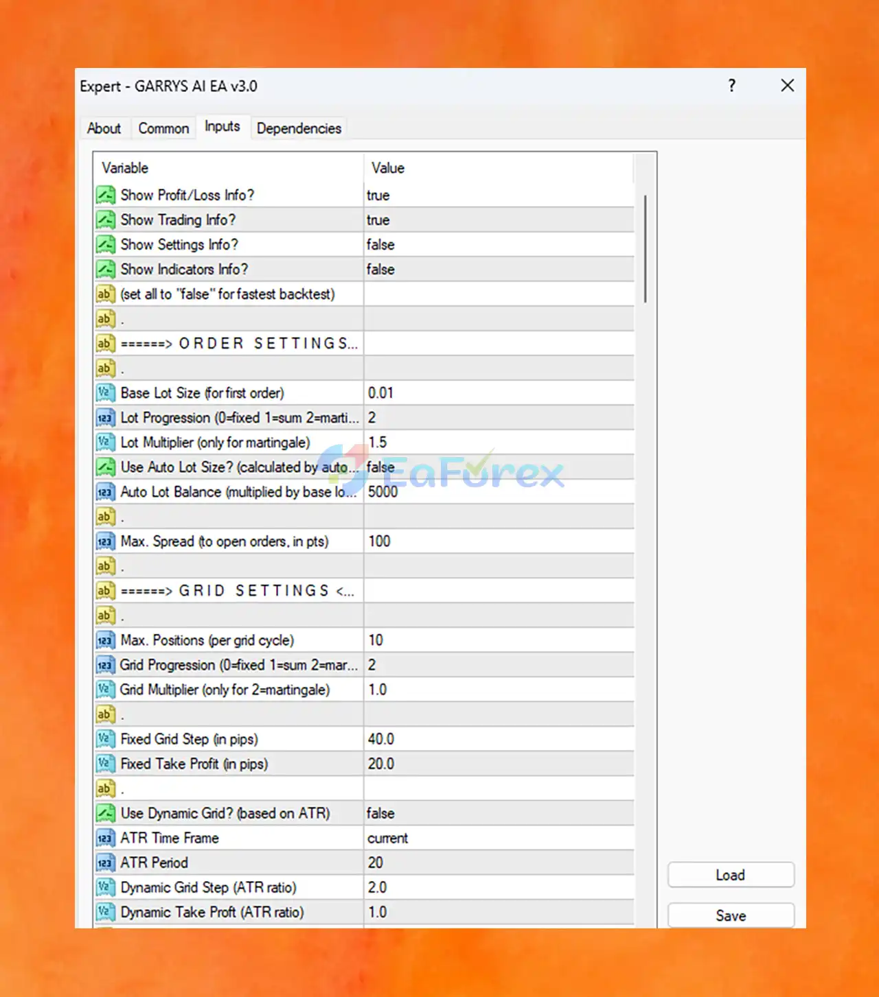 GARRYS AI MT4 setting