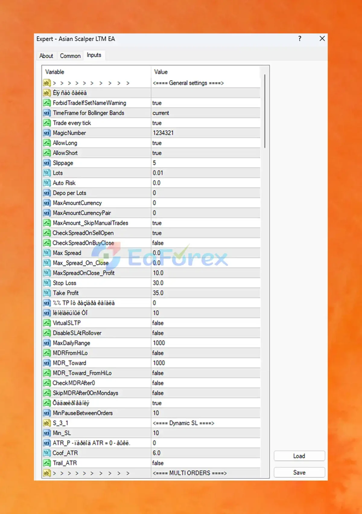 Asian Scalper LTM EA setting