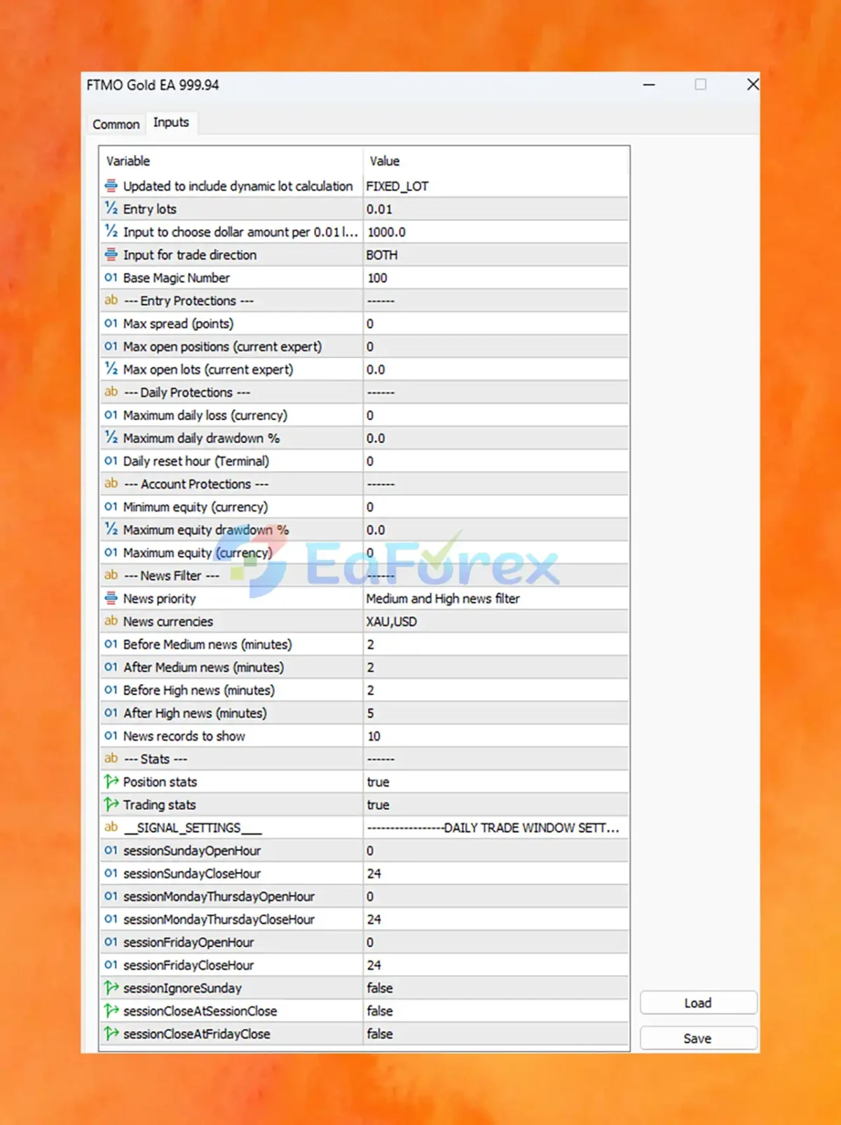 FTMO Gold EA MT5 setting