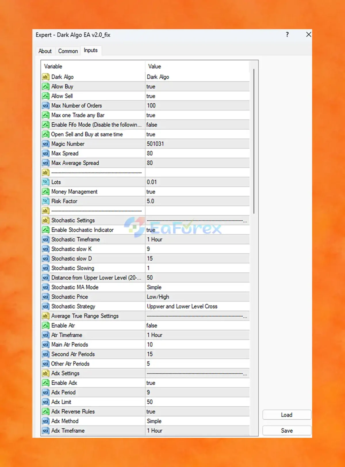 Dark Algo EA MT4 setting