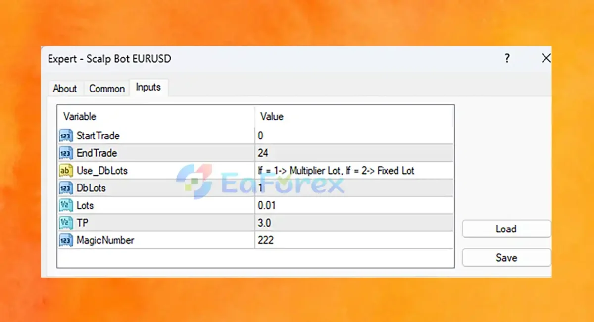 Scalp Bot EURUSD MT4 setting