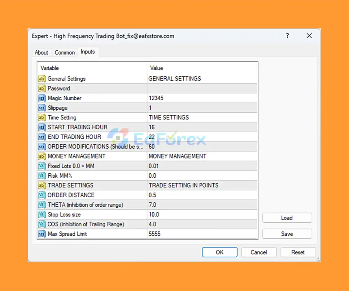 High Frequency Trading Bot MT4 setting