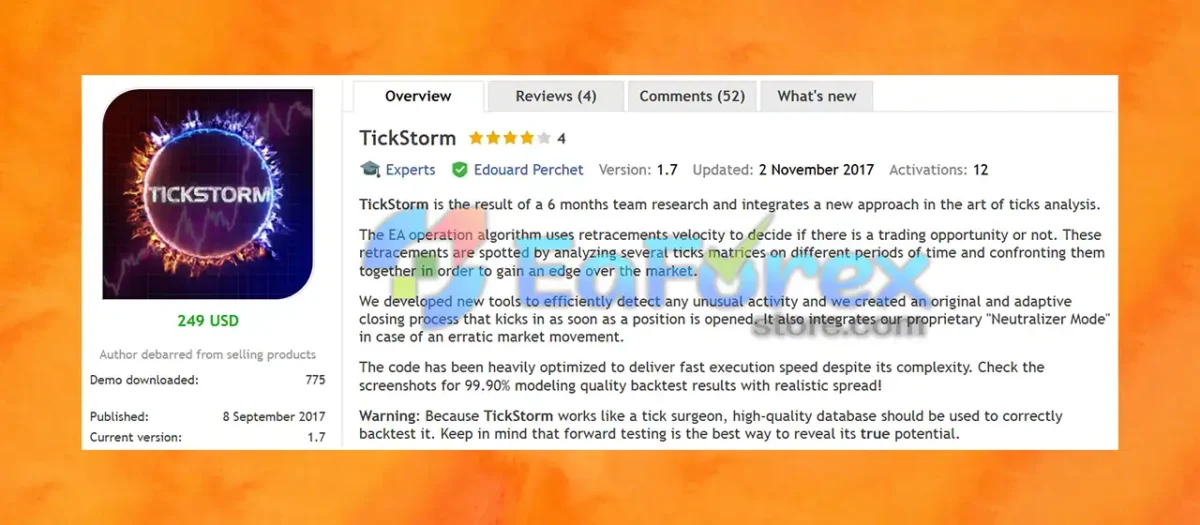 TickStorm EA MT4 Overview