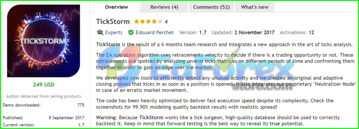 TickStorm EA MT4 Overview