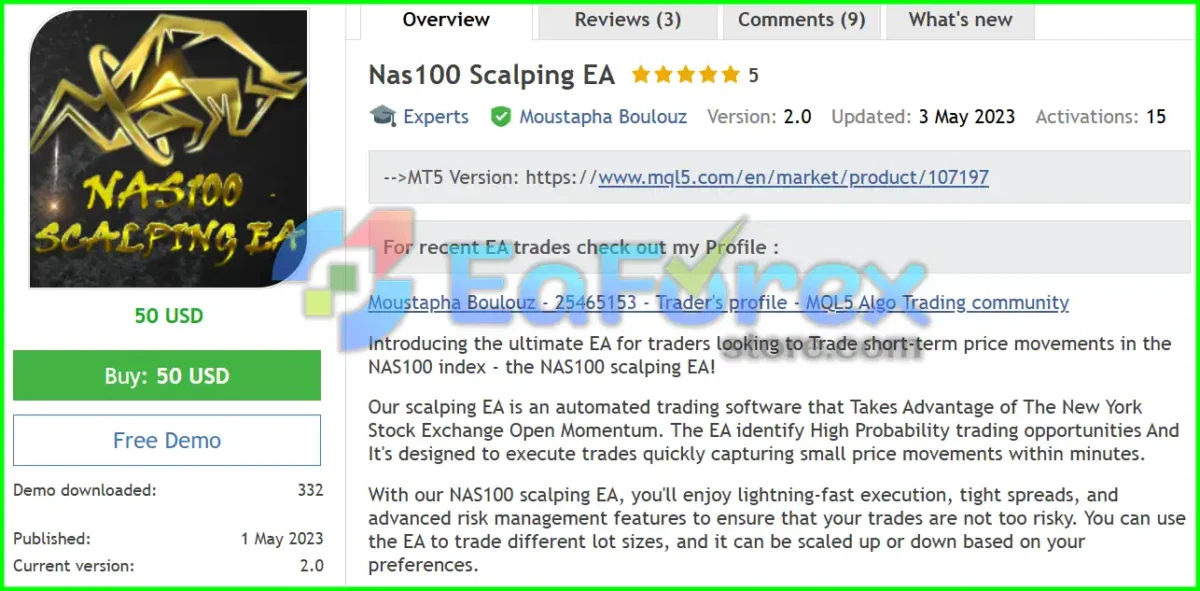 Nas100 Scalping EA MT4 Overview