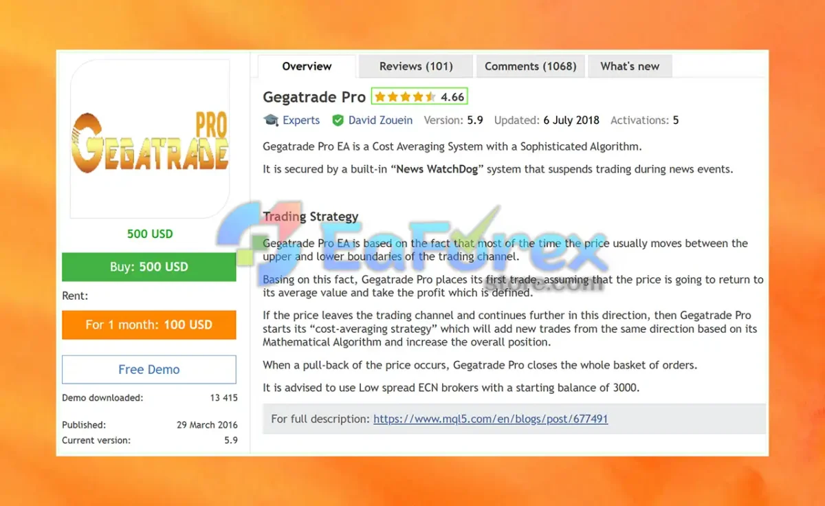 Gegatrade Pro EA MT4 Overview