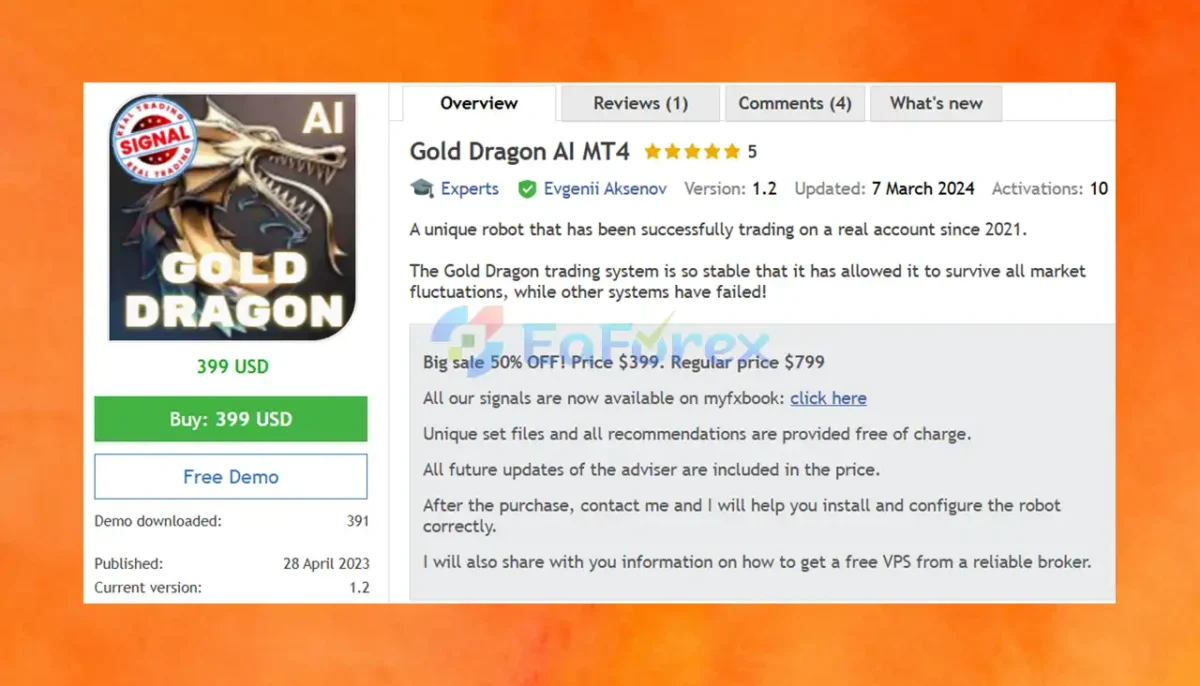 Gold Dragon AI MT4 Featuress