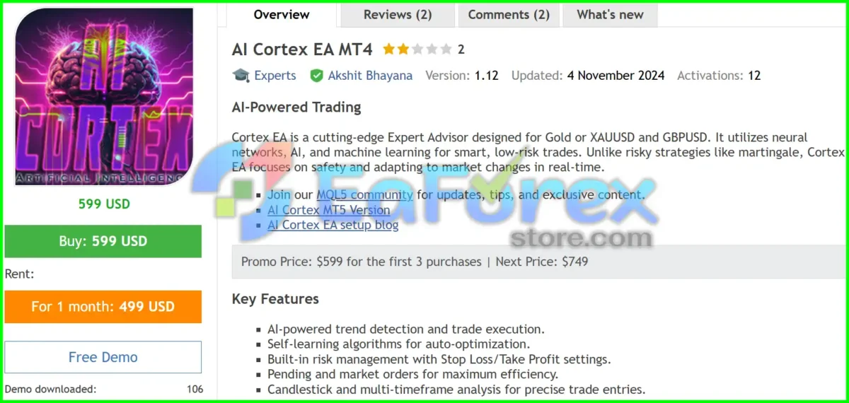AI Cortex EA MT4 Overview