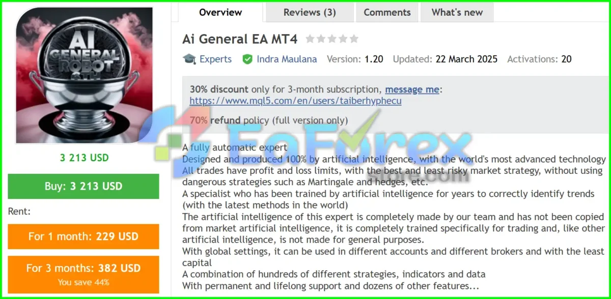 Ai General EA MT4 Overview
