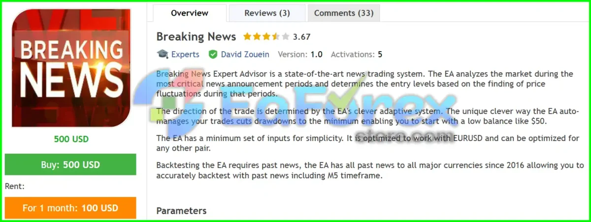Breaking News EA MT4 Overview