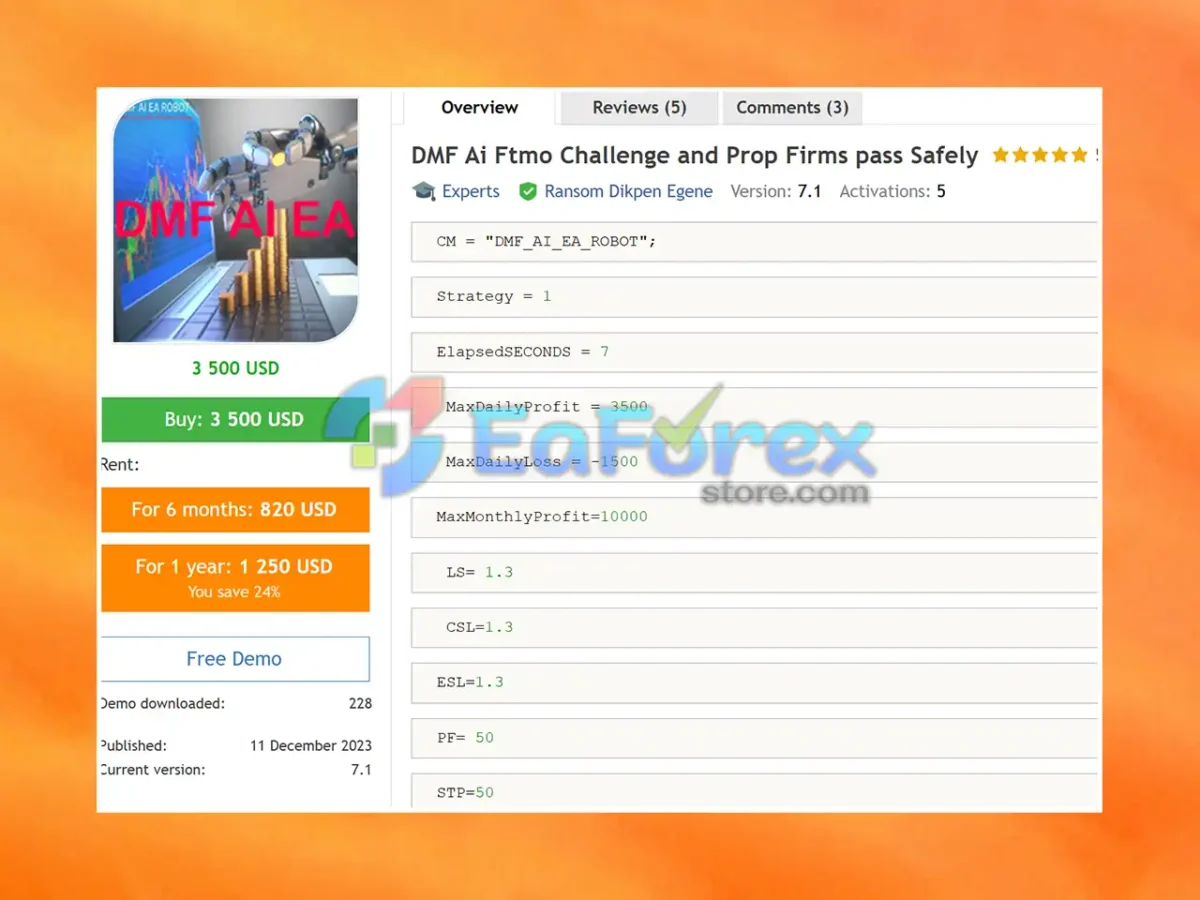 DMF Ai Ftmo Challenge and Prop Firms pass Safely MT4 Overview